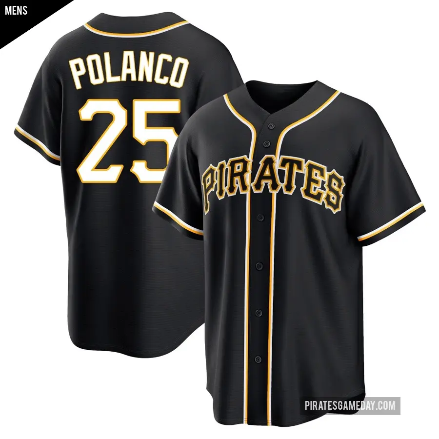 Men's Pittsburgh Pirates ＃25 Gregory Polanco Replica Black Fashion Out Jersey