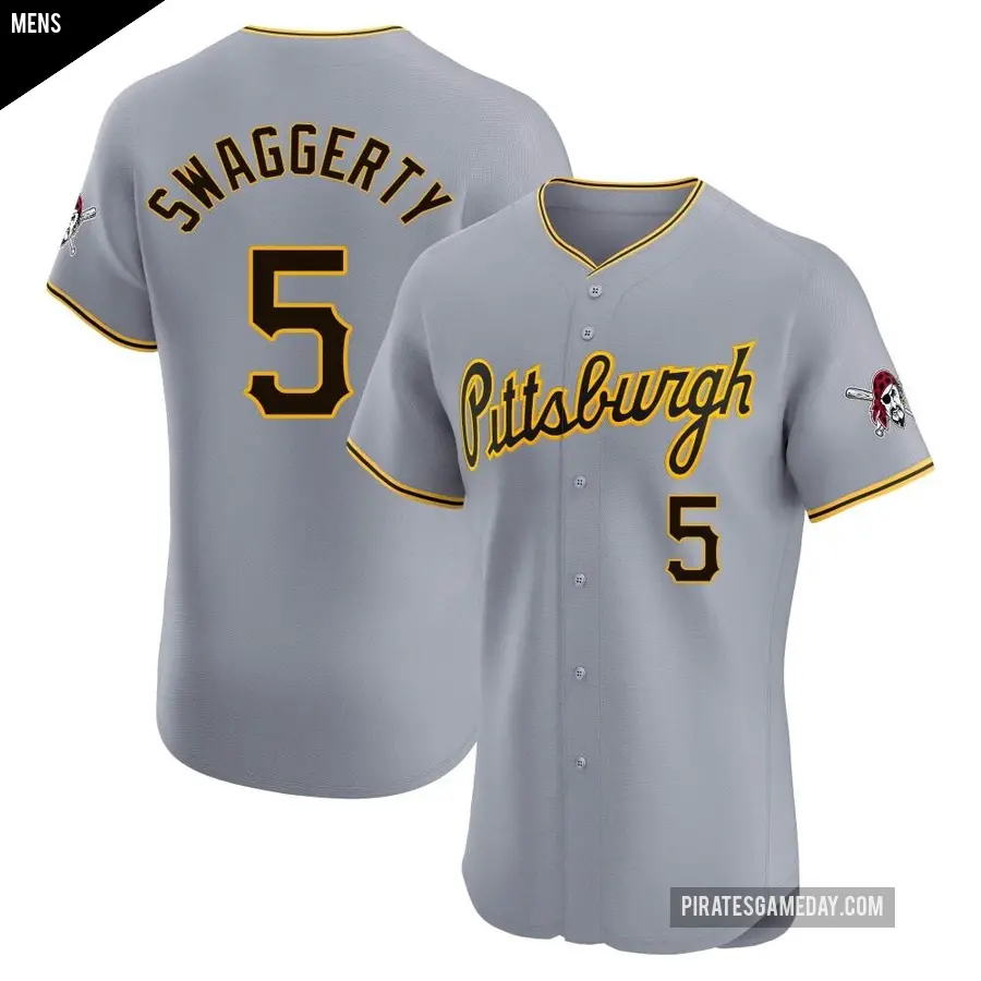 Men's Pittsburgh Pirates ＃5 Travis Swaggerty Elite Gray Road Jersey