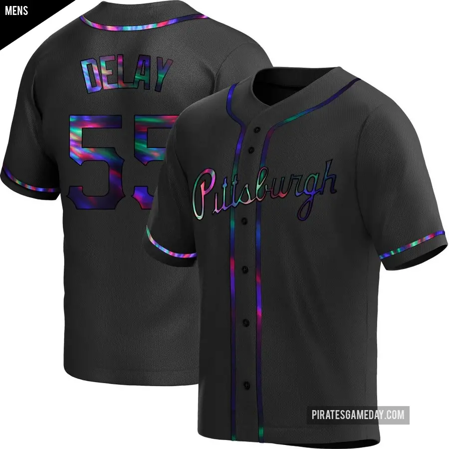 Men's Pittsburgh Pirates ＃55 Jason Delay Replica Black Holographic Alternate Jersey