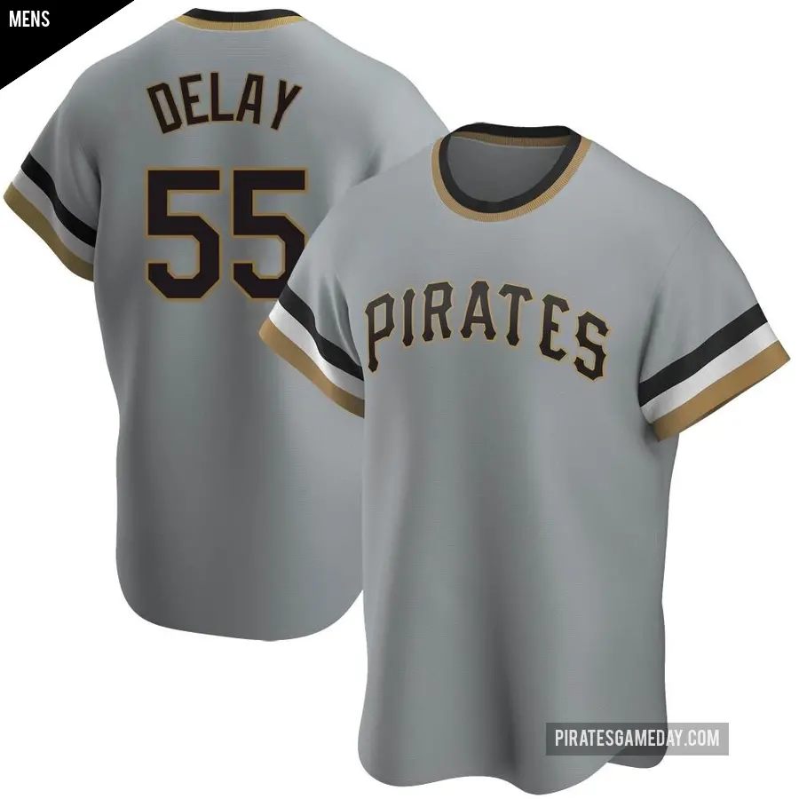 Men's Pittsburgh Pirates ＃55 Jason Delay Replica Gray Road Cooperstown Collection Jersey