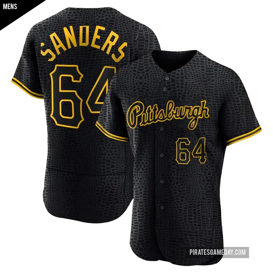 Men's Pittsburgh Pirates ＃64 Cam Sanders Authentic Black Snake Skin City Jersey