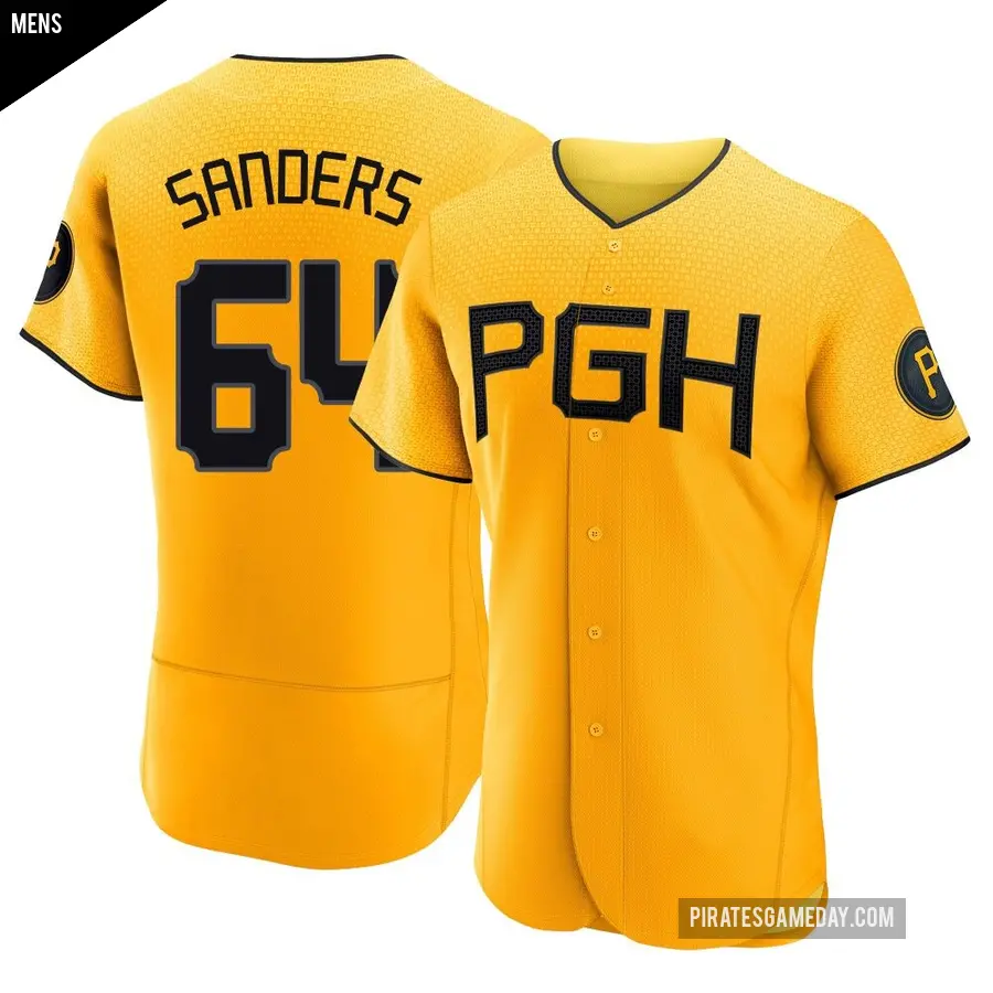 Men's Pittsburgh Pirates ＃64 Cam Sanders Authentic Gold 2023 City Connect Jersey