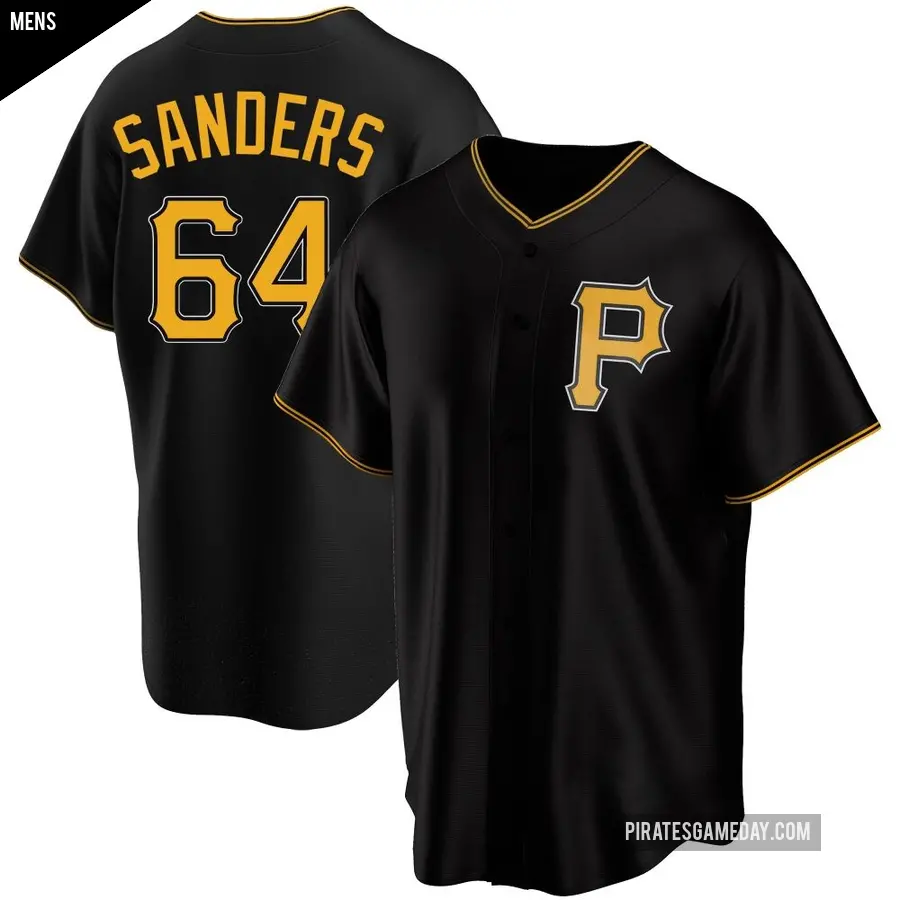 Men's Pittsburgh Pirates ＃64 Cam Sanders Replica Black Alternate Jersey