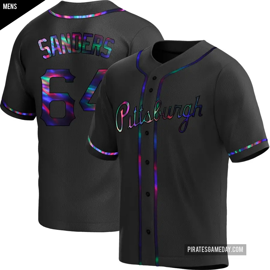 Men's Pittsburgh Pirates ＃64 Cam Sanders Replica Black Holographic Alternate Jersey