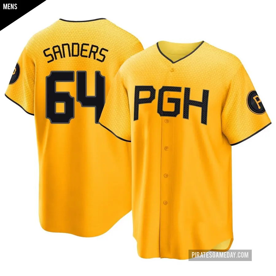 Men's Pittsburgh Pirates ＃64 Cam Sanders Replica Gold 2023 City Connect Jersey