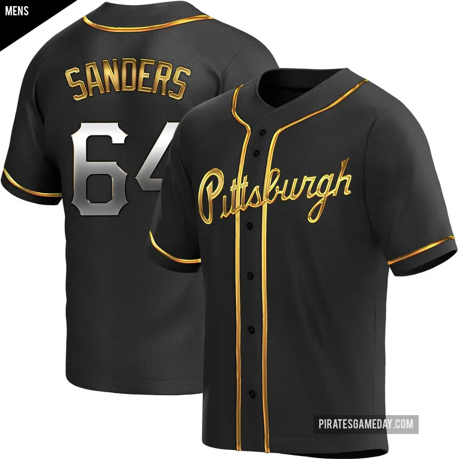 Men's Pittsburgh Pirates ＃64 Cam Sanders Replica Gold Black en Alternate Jersey