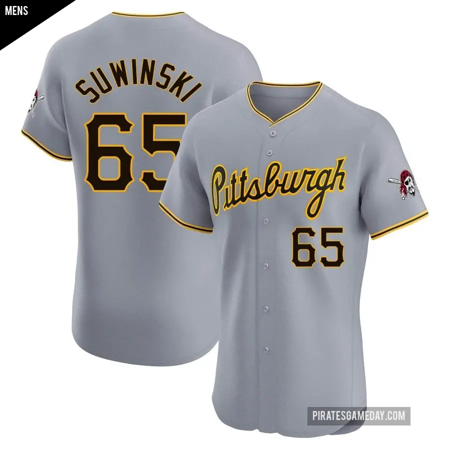 Men's Pittsburgh Pirates ＃65 Jack Suwinski Elite Gray Road Jersey