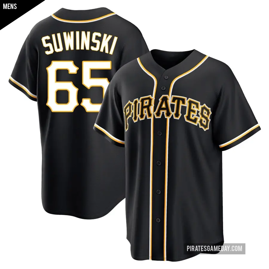Men's Pittsburgh Pirates ＃65 Jack Suwinski Replica Black Fashion Out Jersey