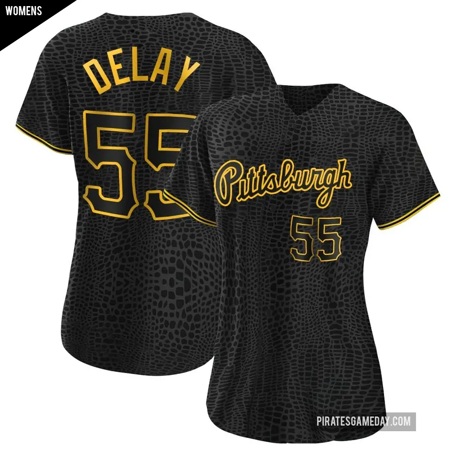 Women's Pittsburgh Pirates ＃55 Jason Delay Authentic Black Snake Skin City Jersey