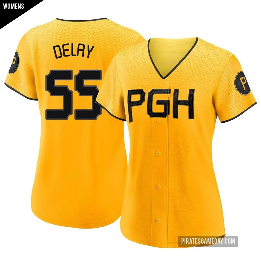Women's Pittsburgh Pirates ＃55 Jason Delay Authentic Gold 2023 City Connect Jersey