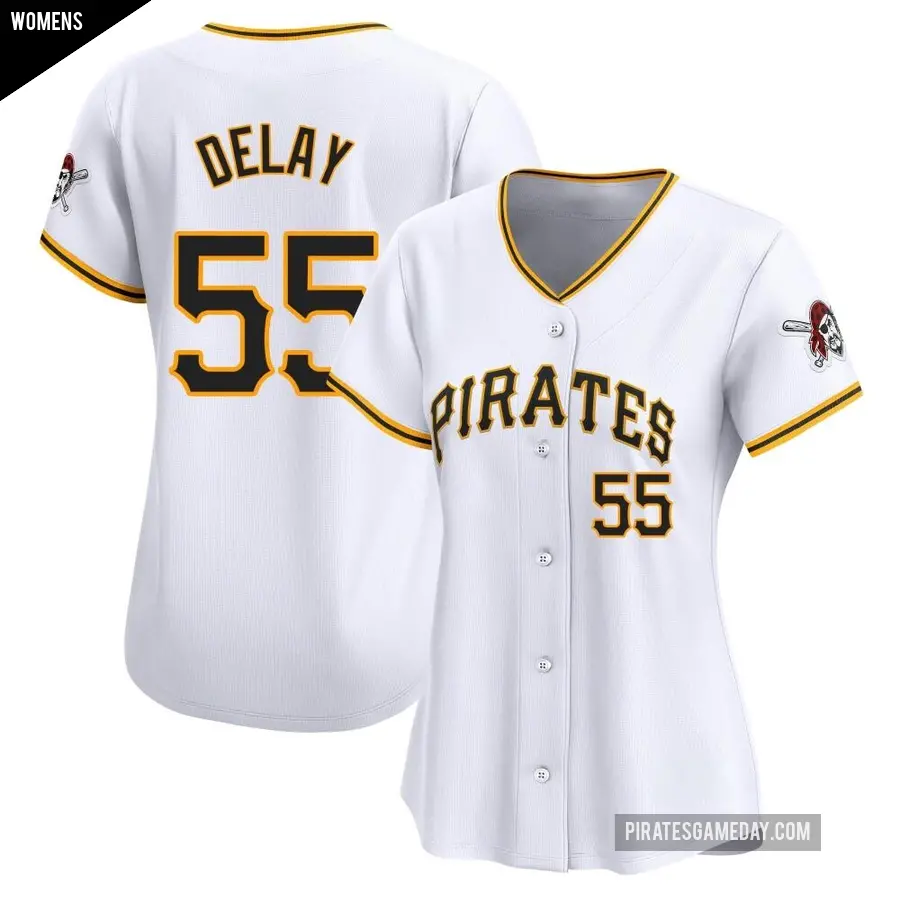 Women's Pittsburgh Pirates ＃55 Jason Delay Limited White Home Jersey