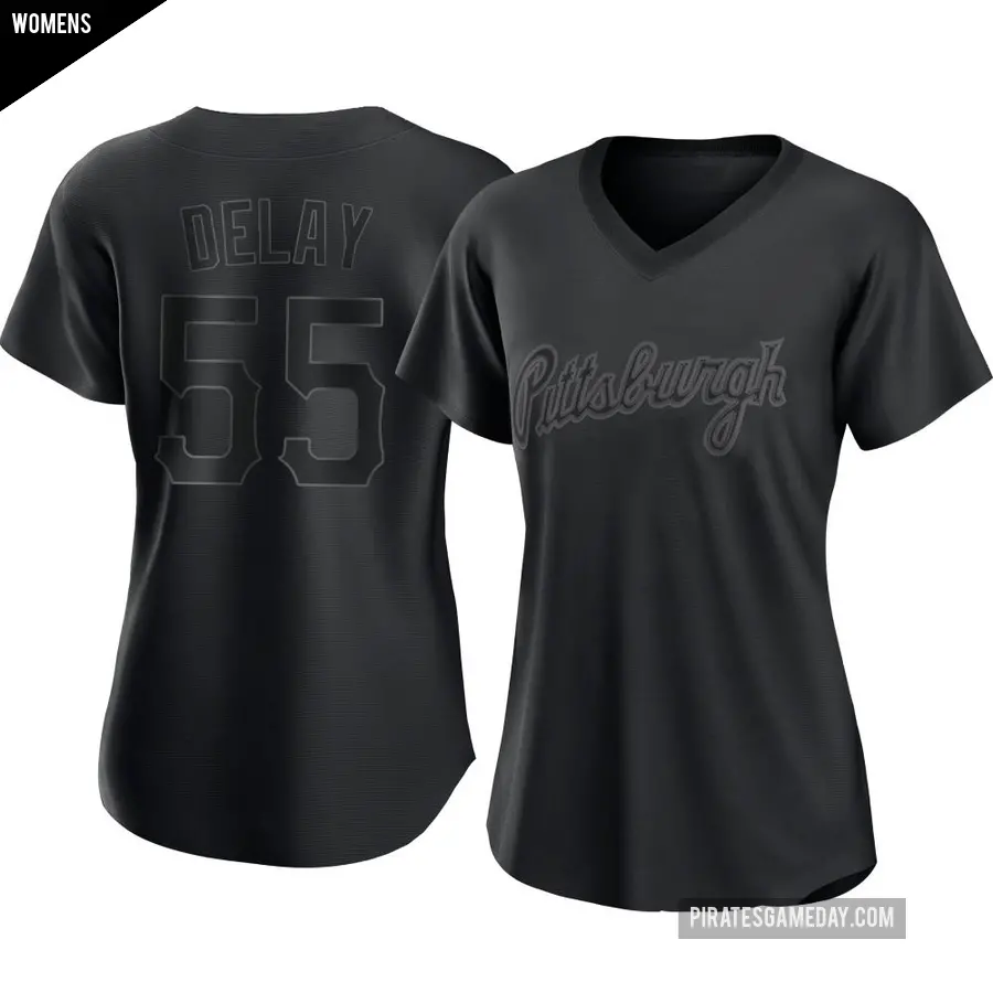 Women's Pittsburgh Pirates ＃55 Jason Delay Replica Black Pitch Fashion Jersey