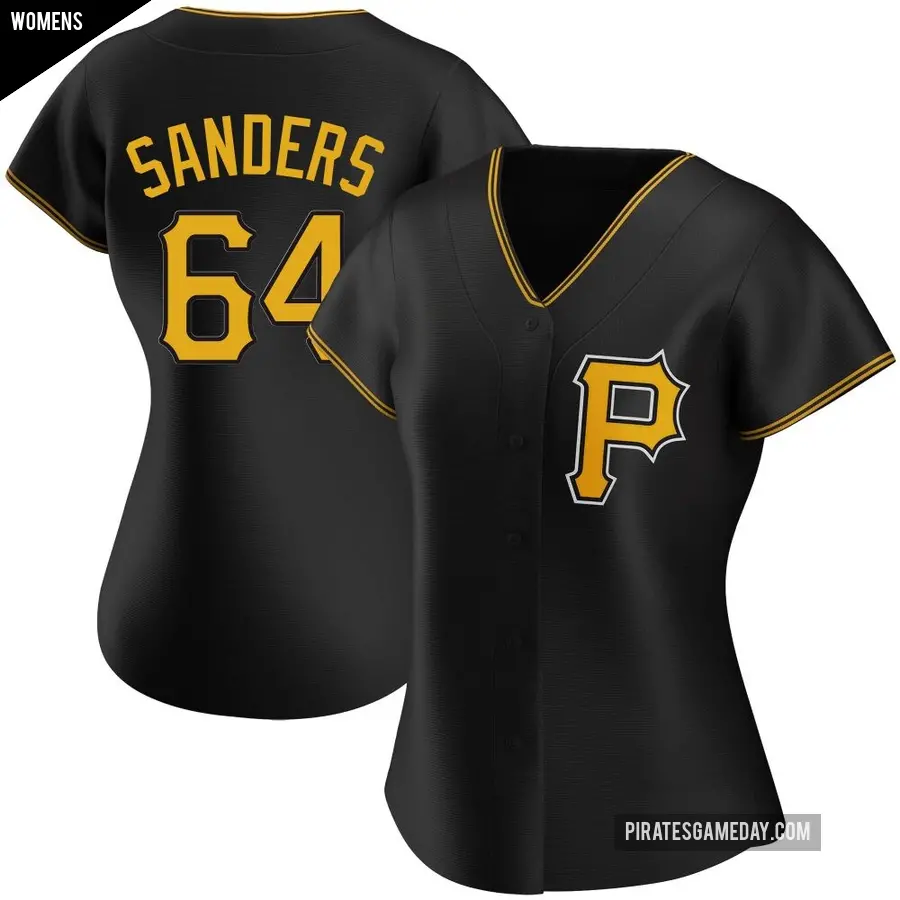 Women's Pittsburgh Pirates ＃64 Cam Sanders Replica Black Alternate Jersey