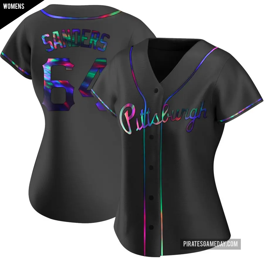 Women's Pittsburgh Pirates ＃64 Cam Sanders Replica Black Holographic Alternate Jersey