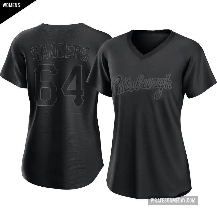 Women's Pittsburgh Pirates ＃64 Cam Sanders Replica Black Pitch Fashion Jersey