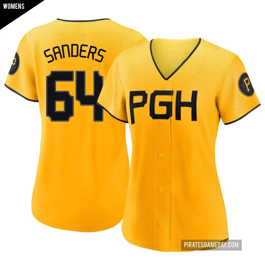 Women's Pittsburgh Pirates ＃64 Cam Sanders Replica Gold 2023 City Connect Jersey
