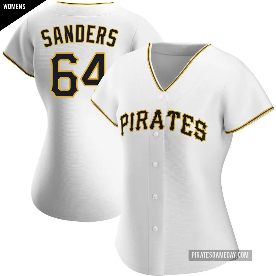 Women's Pittsburgh Pirates ＃64 Cam Sanders Replica White Home Jersey