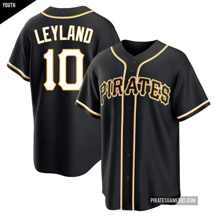 Youth Pittsburgh Pirates ＃10 Jim Leyland Replica Black Fashion Out Jersey
