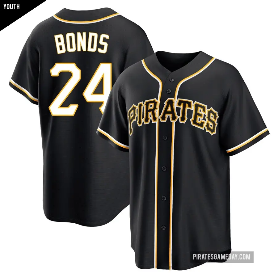 Youth Pittsburgh Pirates ＃24 Barry Bonds Replica Black Fashion Out Jersey
