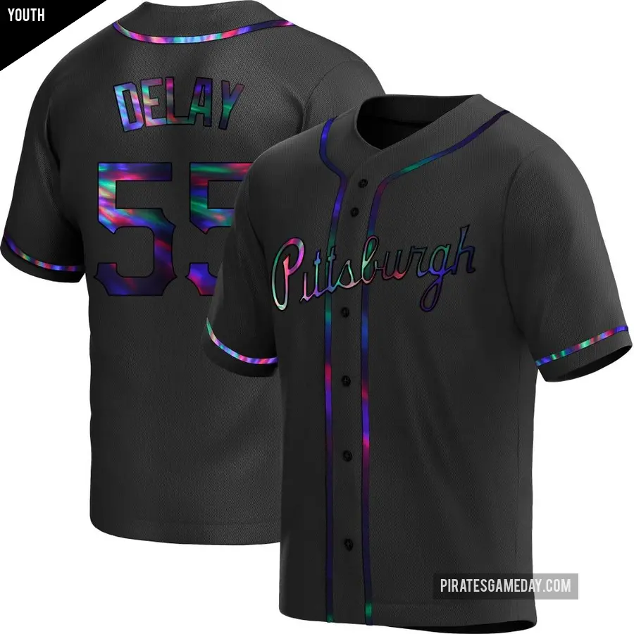 Youth Pittsburgh Pirates ＃55 Jason Delay Replica Black Holographic Alternate Jersey