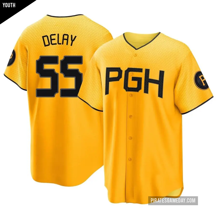 Youth Pittsburgh Pirates ＃55 Jason Delay Replica Gold 2023 City Connect Jersey