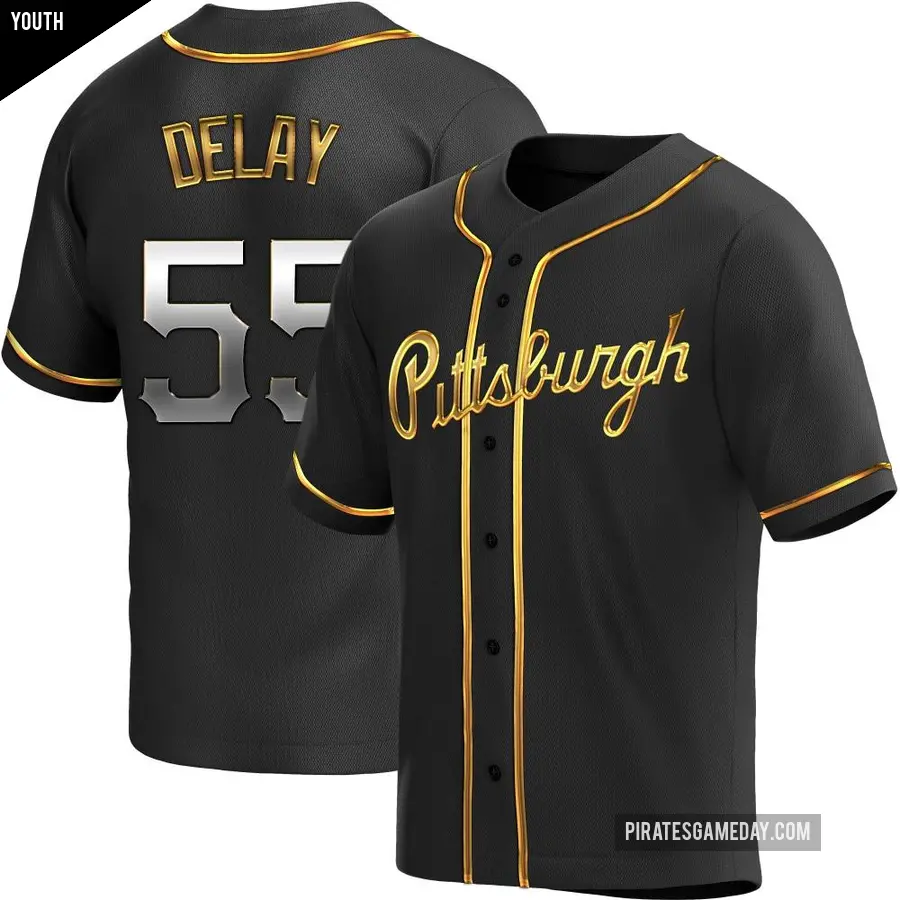 Youth Pittsburgh Pirates ＃55 Jason Delay Replica Gold Black en Alternate Jersey