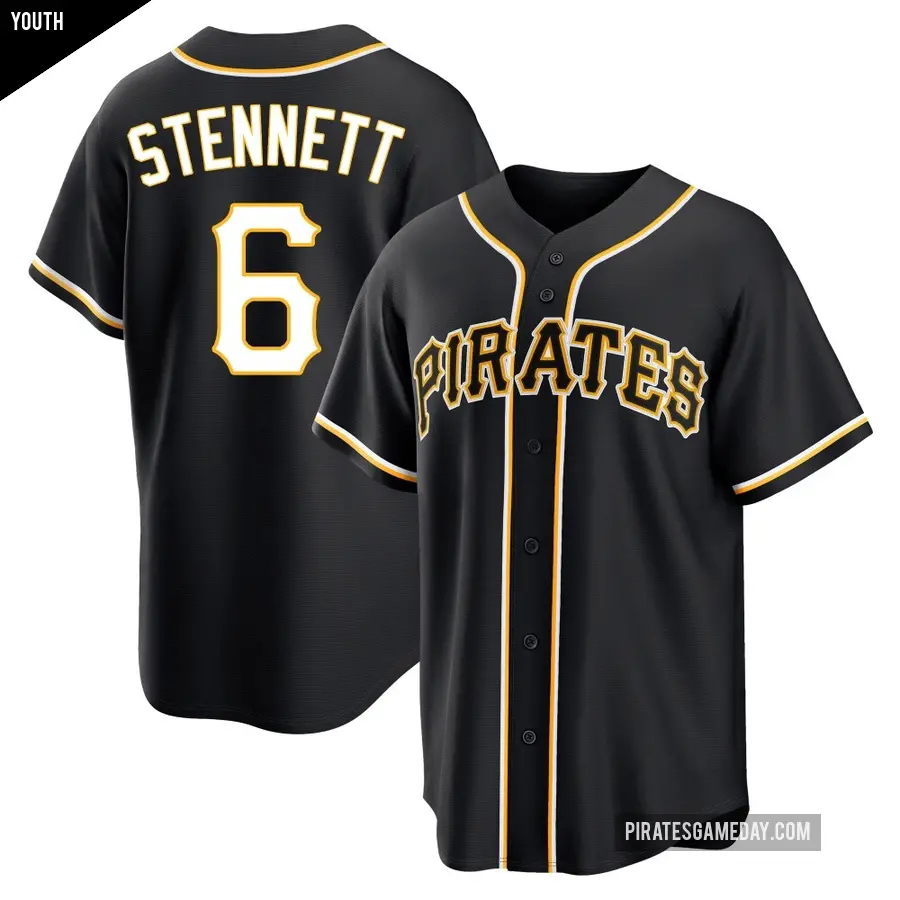 Youth Pittsburgh Pirates ＃6 Rennie Stennett Replica Black Fashion Out Jersey