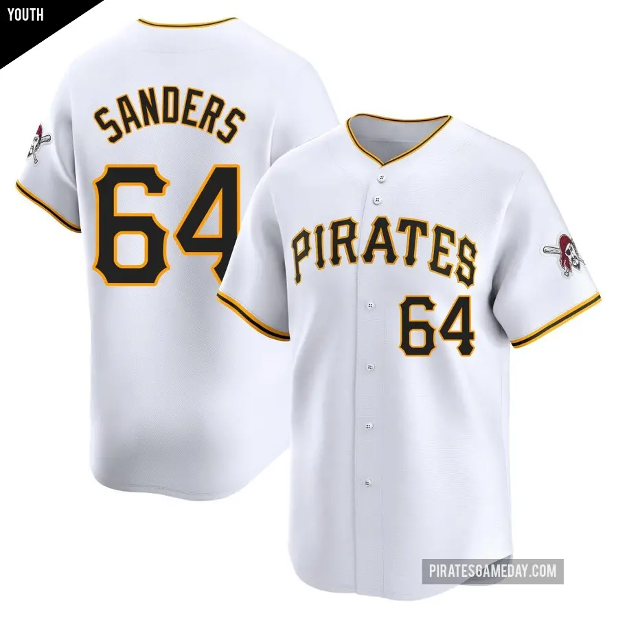 Youth Pittsburgh Pirates ＃64 Cam Sanders Limited White Home Jersey