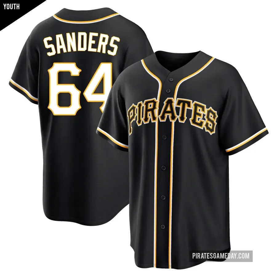 Youth Pittsburgh Pirates ＃64 Cam Sanders Replica Black Fashion Out Jersey