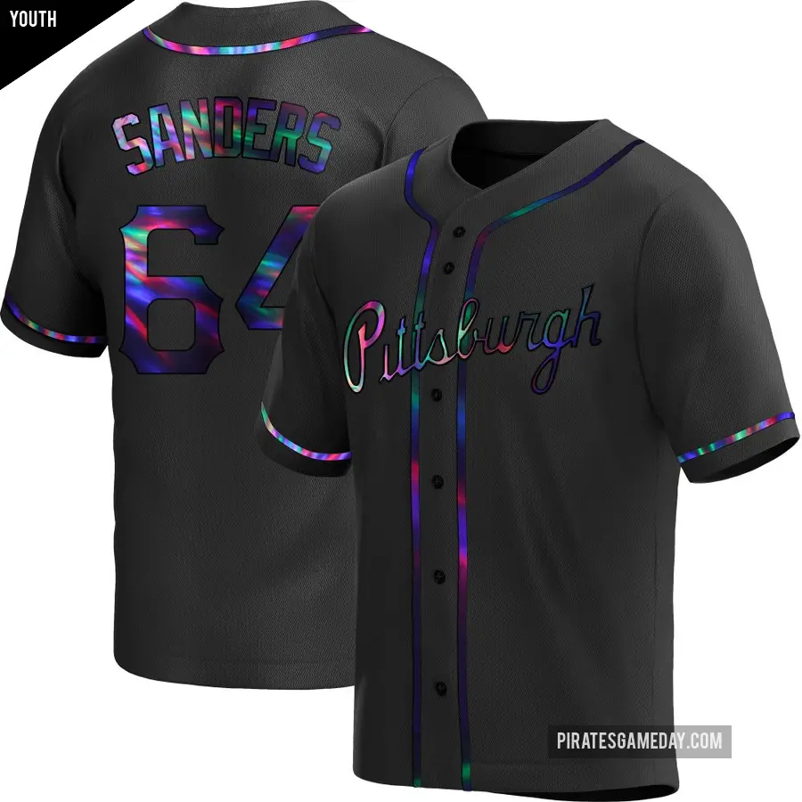 Youth Pittsburgh Pirates ＃64 Cam Sanders Replica Black Holographic Alternate Jersey