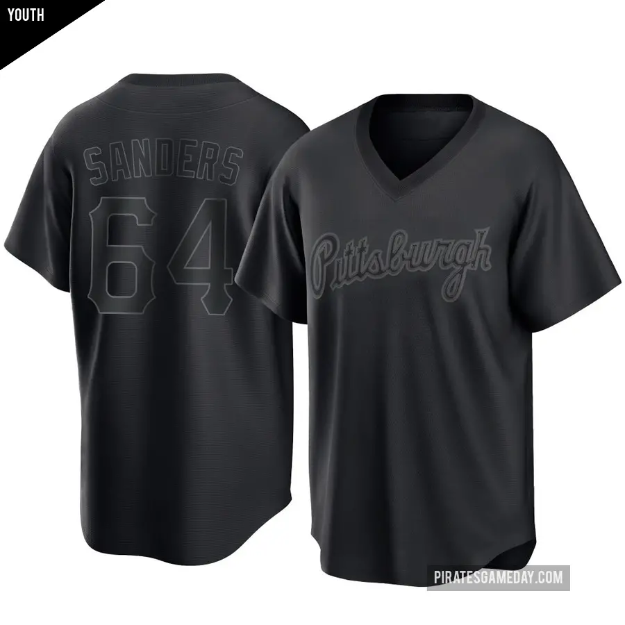 Youth Pittsburgh Pirates ＃64 Cam Sanders Replica Black Pitch Fashion Jersey