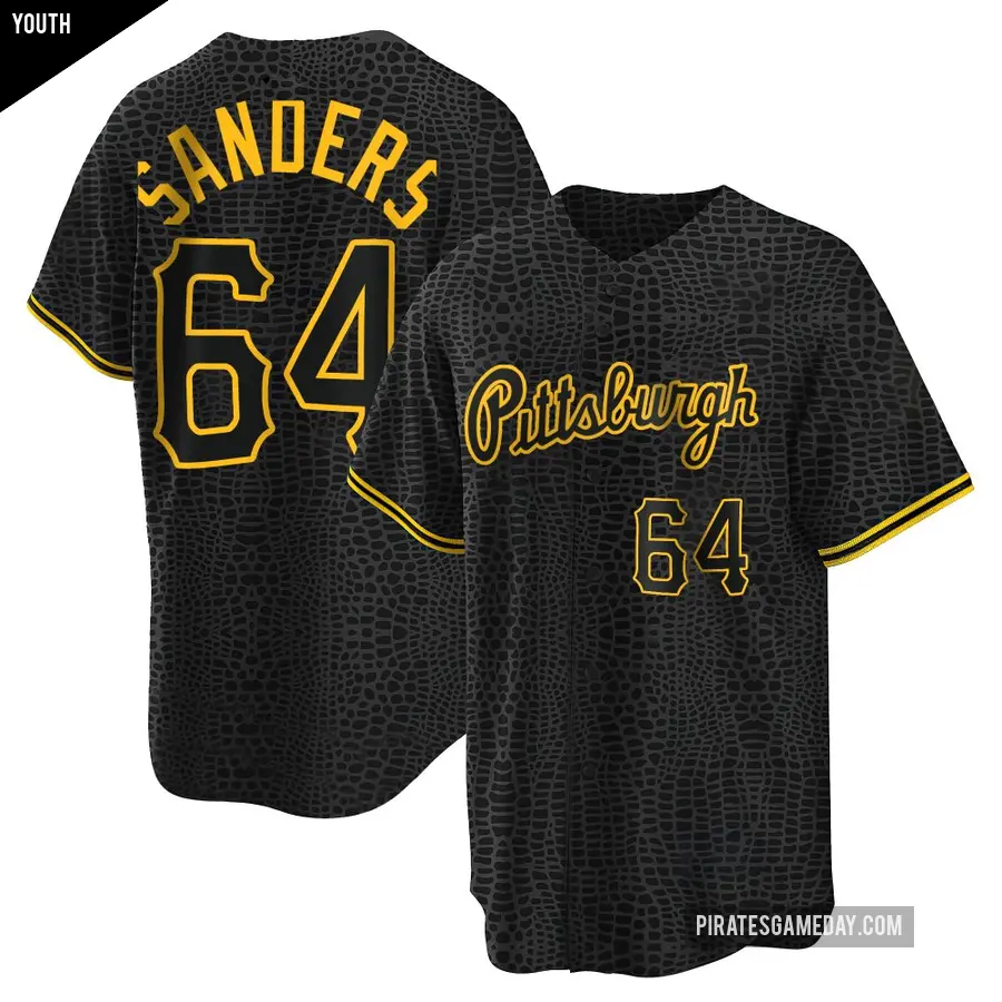 Youth Pittsburgh Pirates ＃64 Cam Sanders Replica Black Snake Skin City Jersey