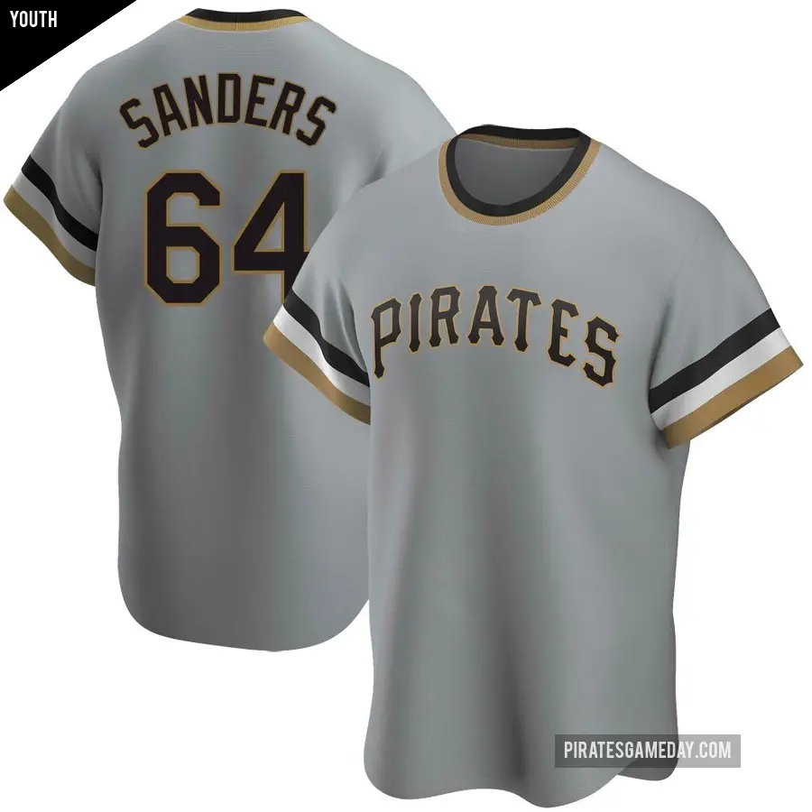 Youth Pittsburgh Pirates ＃64 Cam Sanders Replica Gray Road Cooperstown Collection Jersey