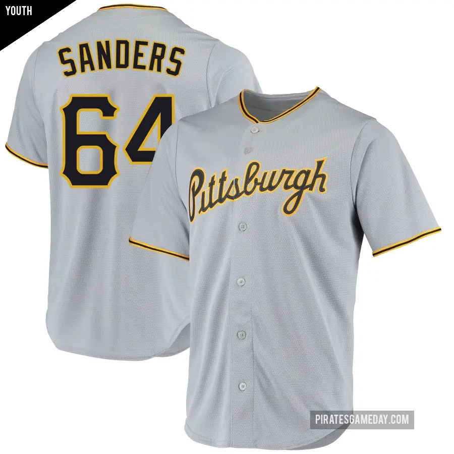 Youth Pittsburgh Pirates ＃64 Cam Sanders Replica Gray Road Jersey